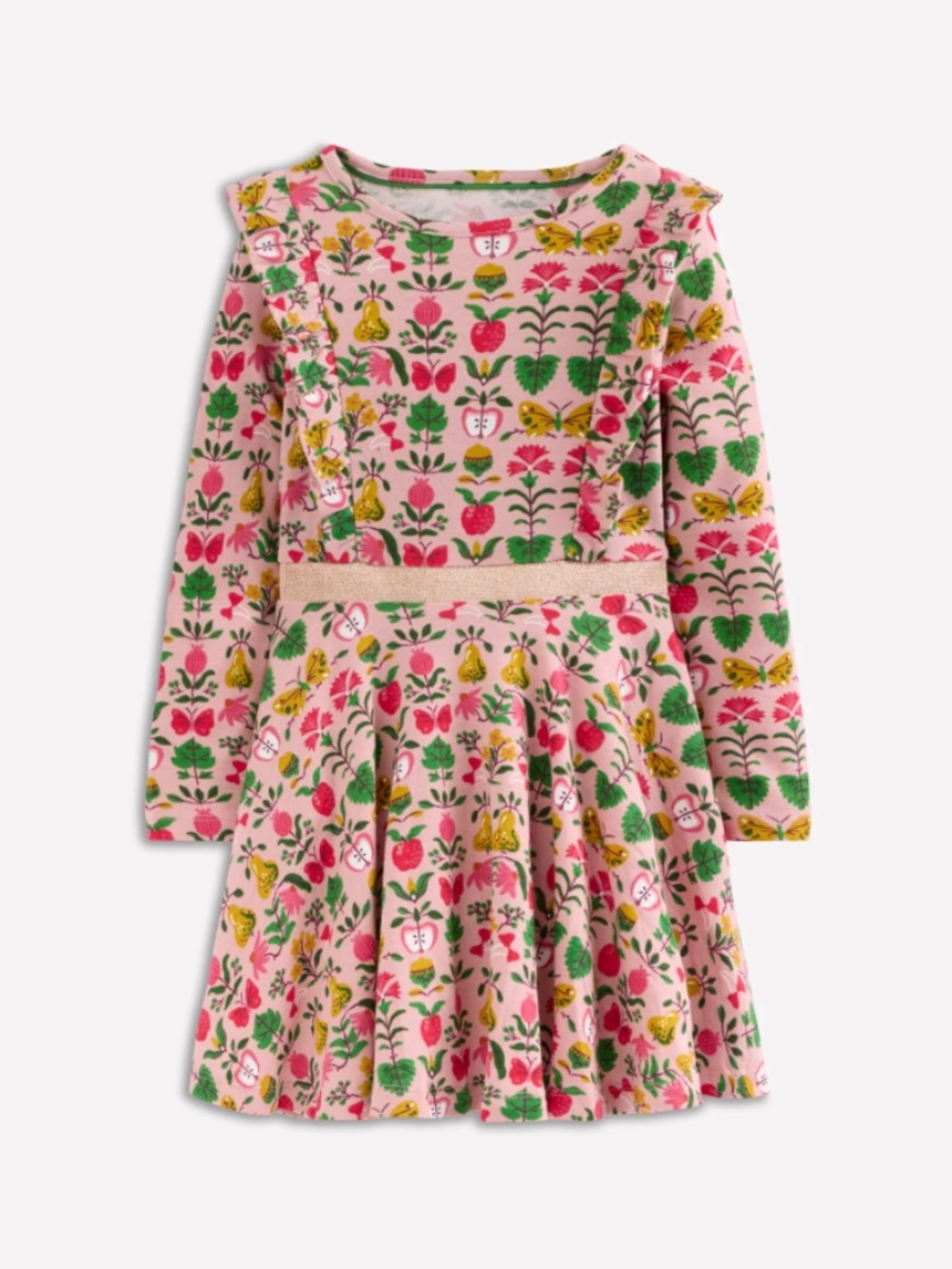 Mini Boden - Pink Autumn Tapestry Cora Twirly Jersey Dress, Size 8-9y